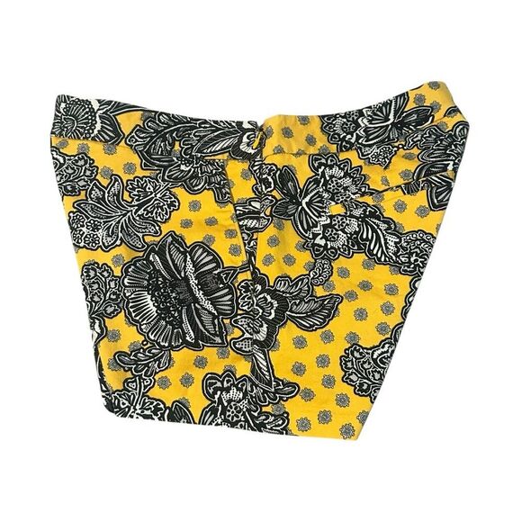 Express Yellow Paisley Floral Print Side Zip Shorts - Size 8 - Picture 4 of 11